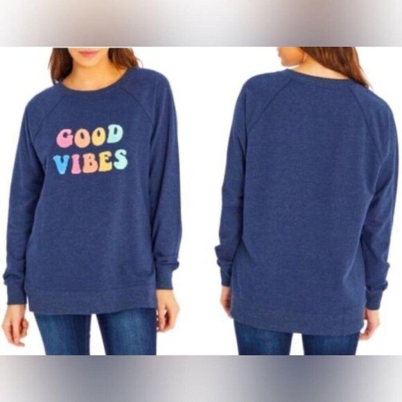 Wildfox Good Vibes Navy Rainbow Letters Sweatshirt #1413 - Picture 1 of 6